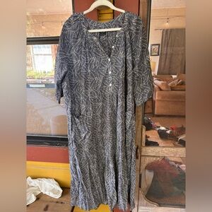 Esby Blue and White Leaf Print Dress